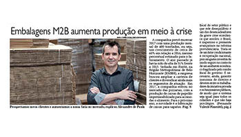 Embalagens M2B é capa do jornal O Diario do Comercio de 17-11-2017 - destacada