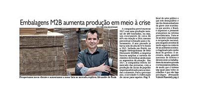 Embalagens M2B é capa do jornal O Diario do Comercio de 17-11-2017 - destacada